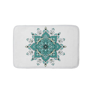 Tapis De Bain Belle décoration de mandala turquoise