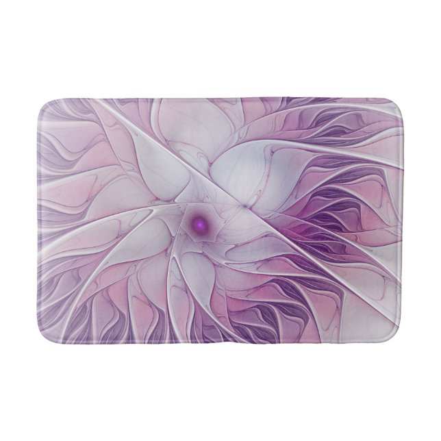 Tapis De Bain Belle Fleur rose moderne Fractal Art Abstrait (Devant)