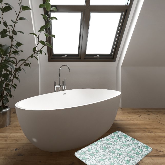 Tapis De Bain Belle florale Turquoise et blanche (Créateur téléchargé)