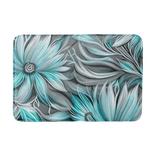Tapis De Bain Belle impression Florale Turquoise Bleue