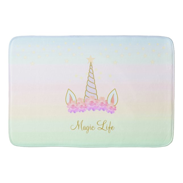 Tapis De Bain Belle Unicorne Fleurs & Étoiles (Devant)