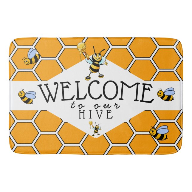 Tapis De Bain Belles abeilles Bienvenue à notre ruche (Devant)
