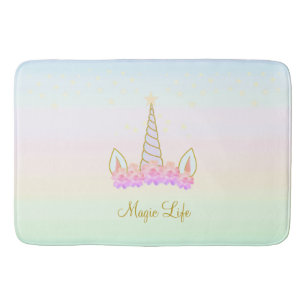 Tapis De Bain Belles Fleurs de Licorne & Étoiles