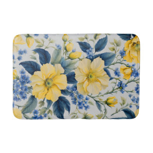 Tapis De Bain Belles Fleurs Jaunes et Bleues