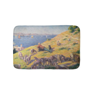 Tapis De Bain Berger avec son mouton regardant la mer