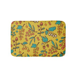 Tapis De Bain Berries sur branches, motif naturel sans soudure.