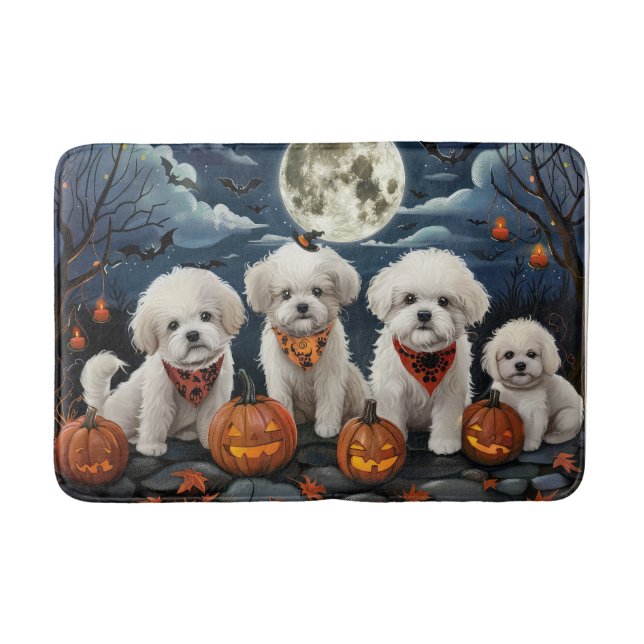 Tapis De Bain Bichon Frise Halloween Éffrayant (Devant)