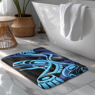 Tapis De Bain Black Blue Haida Eagle Thunder Bird Art autochtone