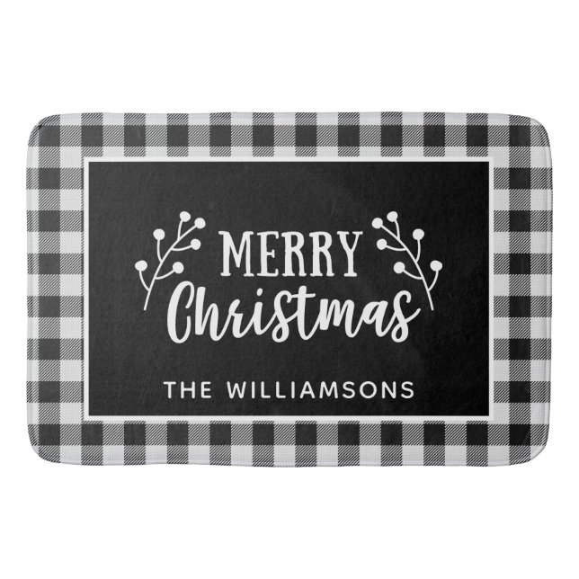 Tapis De Bain Black Check Joyeux Noël Ferme Porte (Devant)