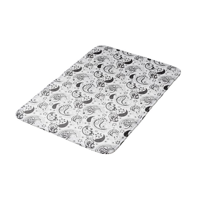 Tapis De Bain Black & White Paisley Pattern –Elegant Textile Art (Angle)