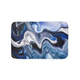 Tapis De Bain Blanc argenté, texture marbré d'eau profonde.