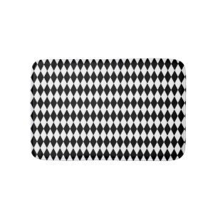Tapis De Bain Blanc Élégant Losanges Géométriques Harlequin Noir