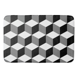 Tapis De Bain Blanc et gris de noir de motif de cube