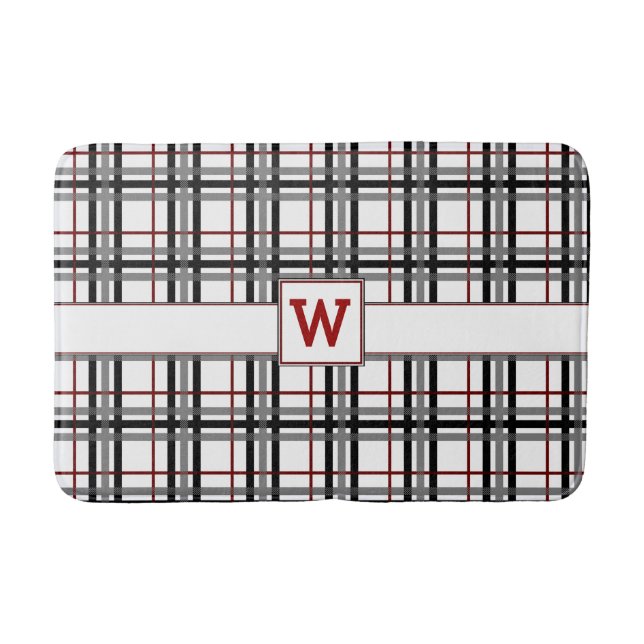 Tapis de bain blanc et rouge noir de plaid (Devant)
