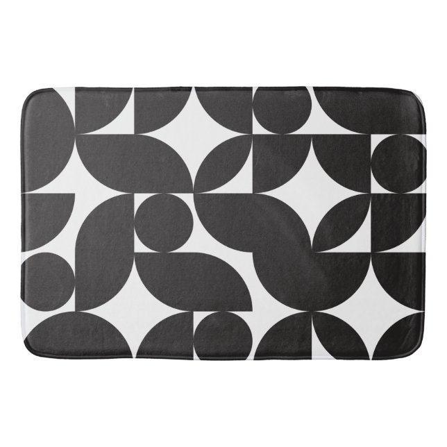 Tapis De Bain Blanc Noir Géométrique Abstrait Mid Century Modern (Devant)