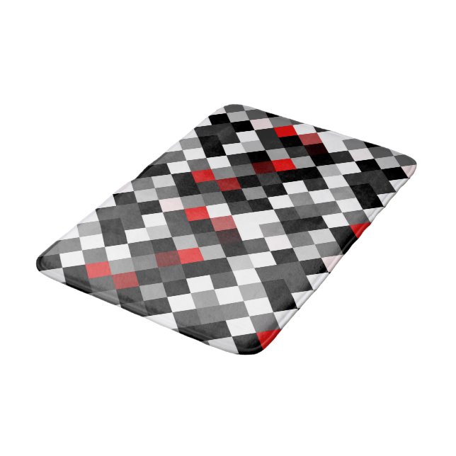 Tapis de bain blanc noir rouge de motif (Angle)