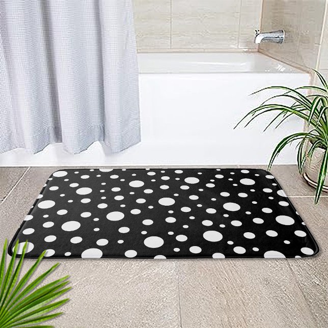 Tapis De Bain Blanc sur le Motif de points Polka Noir (Créateur téléchargé)