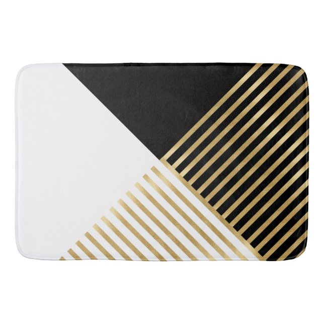 Tapis De Bain Blancs d'or géométrique noir moderne (Devant)
