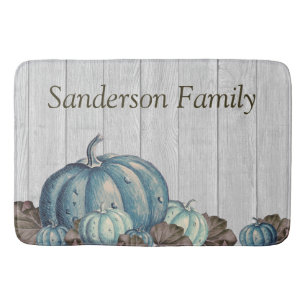 Tapis De Bain Bleu Automne Citrouille Russe Cute Gris Bois