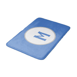 Tapis De Bain Bleu Barbeau Blanc Monogramme Argent
