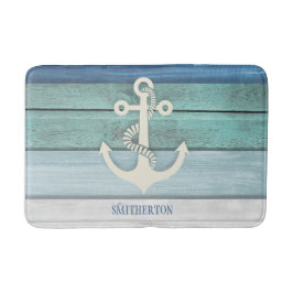 Tapis De Bain Bleu bleu bleu marine Ancre en bois détendu