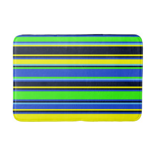 Tapis De Bain Bleu, citron vert et mat de bain rayé jaune