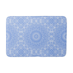 Tapis De Bain Bleu de Cornouiller sur Mandala blanc Kaleidoscope