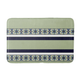 Tapis De Bain Bleu de marine blanche et vert doux