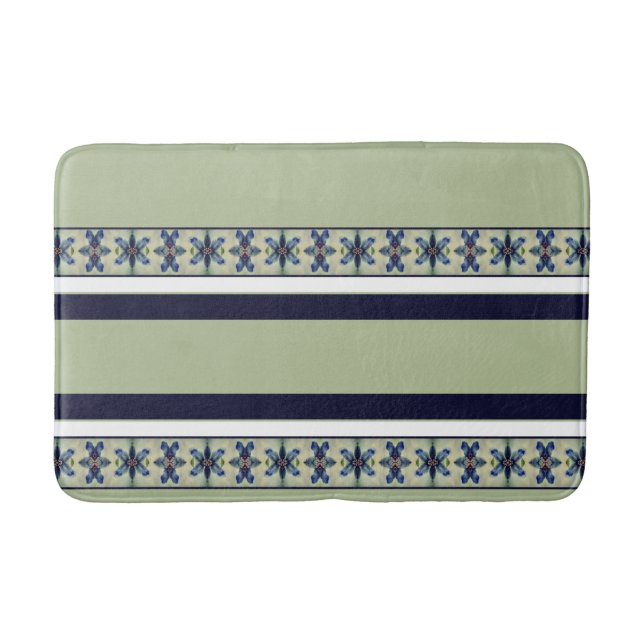Tapis De Bain Bleu de marine blanche et vert doux (Devant)