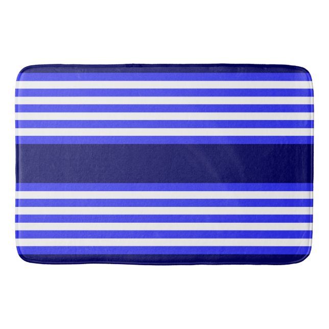 Tapis De Bain Bleu et blanc cinq bandes motif (Devant)