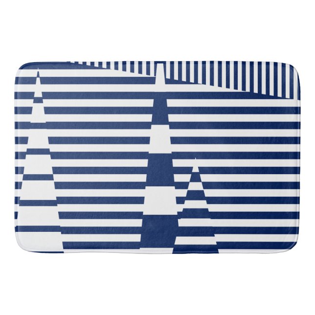 Tapis De Bain Bleu et blanc sur bandes (Devant)