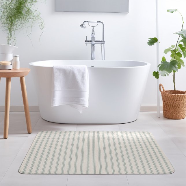 Tapis De Bain Bleu et rayures d'ivoire | Ferme moderne (Créateur téléchargé)