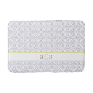 Tapis De Bain Bleu Français Élégant Blanc Jaune Damassé Monogram