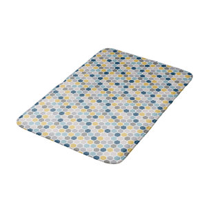Tapis de bain bleu, jaune et gris