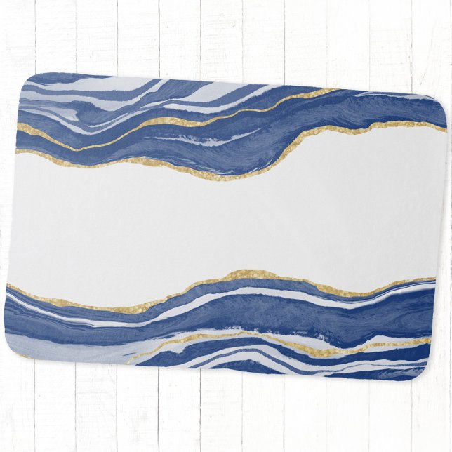 Tapis De Bain Bleu Marbre Agate Parties scintillant or (Blue and white watercolor agate marble geode bath mat)