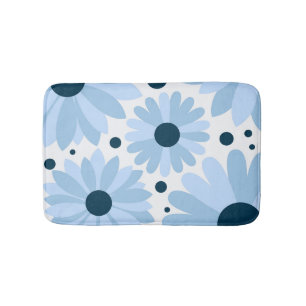 Tapis De Bain Bleu marguerite de style rétro et points bleu fonc