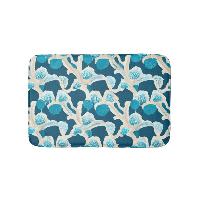 Tapis De Bain Bleu Océan Abstrait | Motif côtier (Devant)
