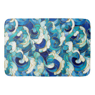 Tapis De Bain Bleu Océan Vagues Vitré Mosaïque