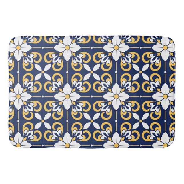 Tapis De Bain Bleu or géométrique carrelage marocain (Devant)