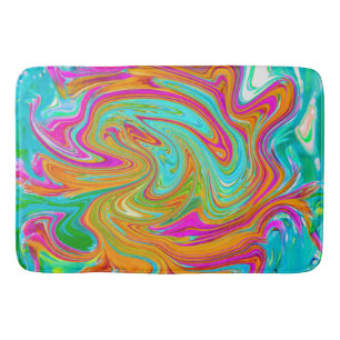 Tapis De Bain Bleu, Orange et Rose Chaud Abstrait Rétro Groovy