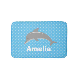 Tapis de bain bleu personnalisé avec dauphin mign