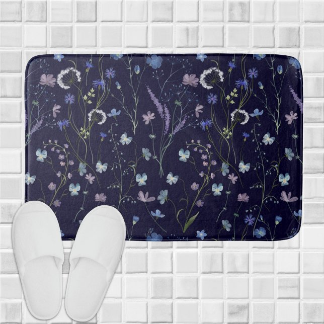 Tapis De Bain Bleu pourpre joli Fleur sauvage motif floral (In situ)
