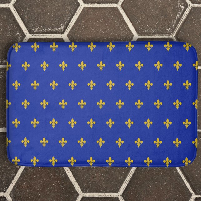 Tapis de bain Bleu Roi avec motif Fleur de Lys Or (Royal Blue Bath Mat with gold Fleur de Lis)