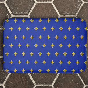 Tapis de bain Bleu Roi avec motif Fleur de Lys Or