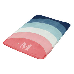 Tapis De Bain Bleu rose arc-en-ciel rayures de courbe Monogramme