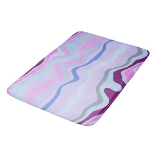 Tapis De Bain Bleu, rose et violet rayures ondulées
