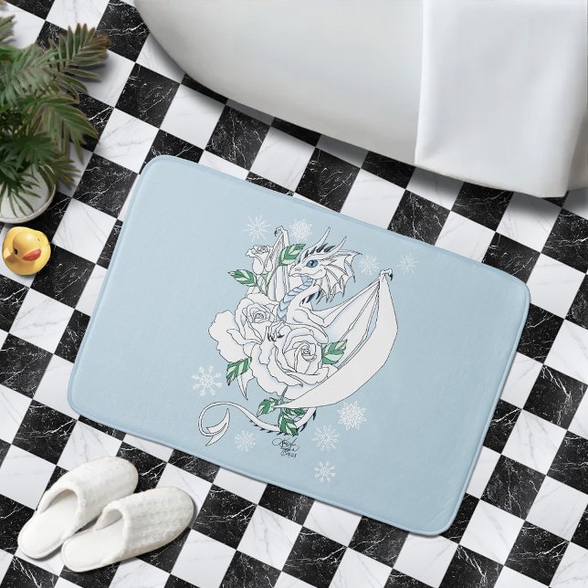 Tapis De Bain Bleu Roses de dragon blanc (Créateur téléchargé)