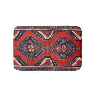 Tapis De Bain Bleu rouge foncé de forme kazak 