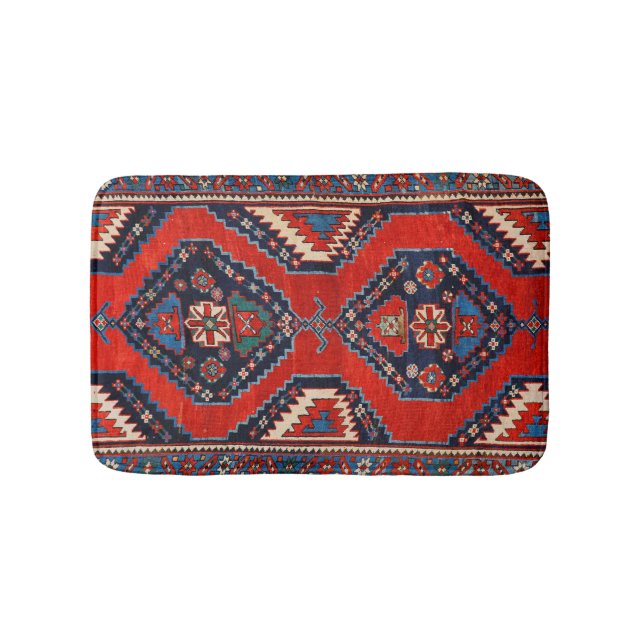 Tapis De Bain Bleu rouge foncé de forme kazak  (Devant)