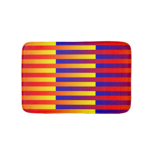 Tapis De Bain Bleu rouge rayures jaunes